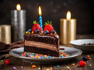 Chocolate birthday cake with chocolate ganache drip icing 
