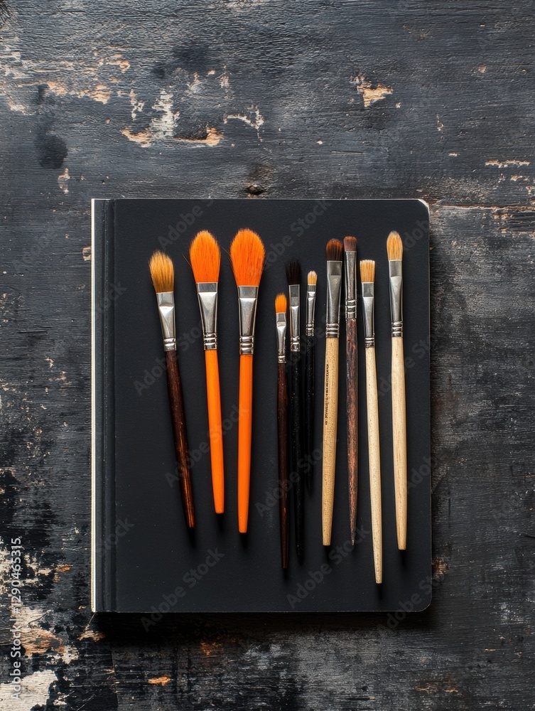Aufkleber industrial chic writing tools on rustic surface with notebook contemporary education visuals and cre