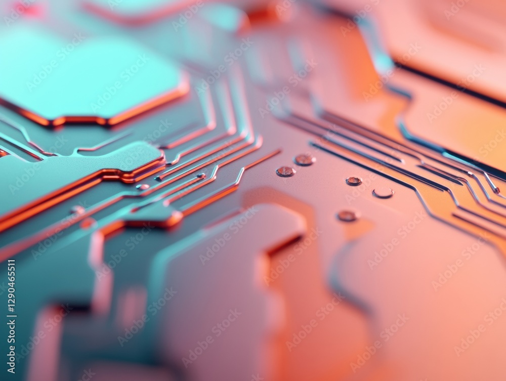 Poster Contemporary AI Visualization Sleek Metallic Circuit Patterns and Neural Network Designs for Innovative Tech Marketing and Smart Processor Architecture Solutions