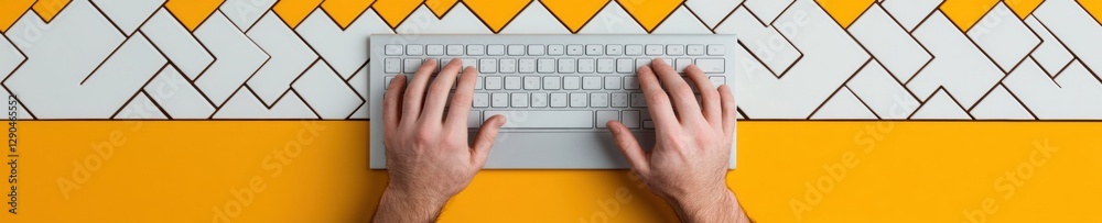 Aufkleber Geometric Workspace Design Hands Typing on Sleek Keyboard with Modern Patterns - Professional E-Learning Content and Innovative Remote Work Solutions for Digital Efficiency