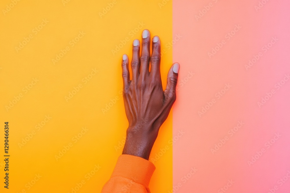 Poster modern gradient illusion monochrome hand on bold color background for digital artistry and visual co