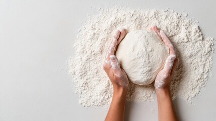 Rustic Culinary Artisanship Human Hands Crafting Pizza Dough on Flour-dusted Board - Authentic Culinary Content for Gourmet Branding and Traditional Baking Insights