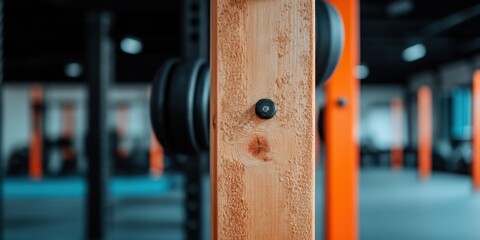 Industrial Minimalism Gym Design Wood and Metal Dumbbell Rack for Professional Fitness Studios - Enhancing Strength Training Efficiency and Modern Gym Aesthetic