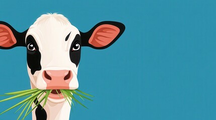 Naklejka premium Close Up Pixel Art of a Calf Eating Grass Against Teal Background
