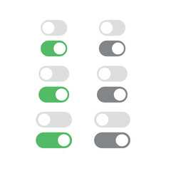 Fototapeta premium Toggle slider flat vector illustrations. Mobile app flat design template, web design. On Off Button.