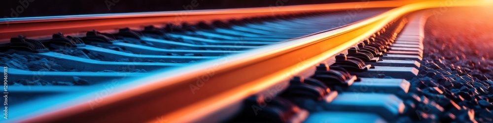 Poster futuristic railway design vibrant steel tracks in sunset glow - dynamic infrastructure visualization