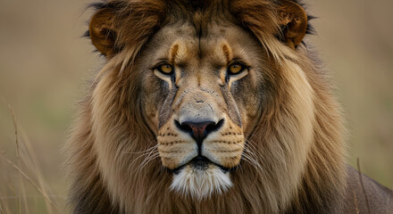 Fototapeta premium CloseUp Portrait of a Majestic Lion in African Savanna