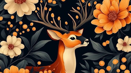 A stunning wallpaper featuring a harmonious pattern of animals and plants.