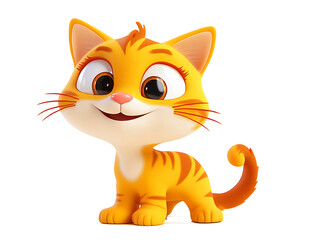 A cute orange cat, with a happy expression, against a white background