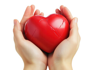 Fototapeta premium A Broken Heart Held Gently in Caring Hands: A poignant image symbolizing heartbreak, vulnerability, and the need for compassion and healing.