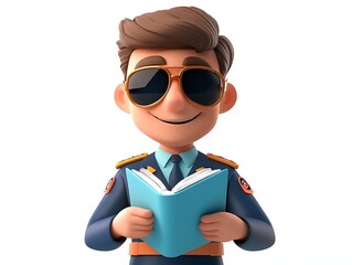 Animated character reading book studio setting 3d illustration cheerful mood