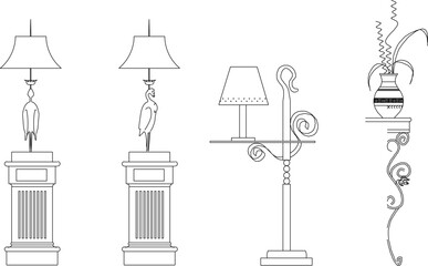 sketch vector silhouette illustration design furniture table lamp living room classic vintage ethnic traditional 