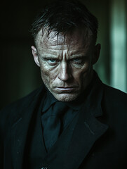 Obraz premium Intense expression of a rugged character in dim light