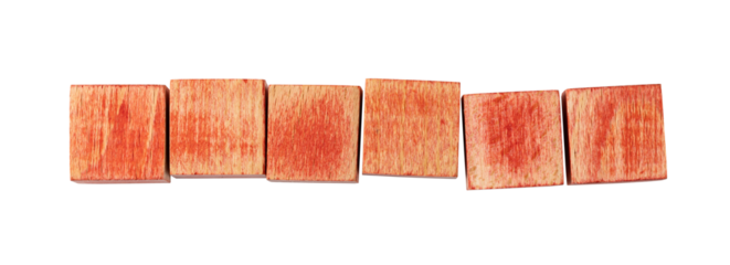 blank red wooden blocks forming a row on transparent background