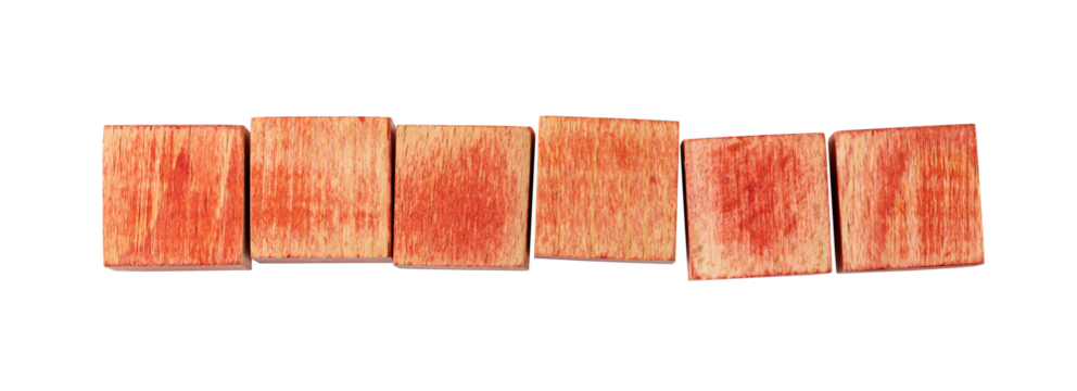 blank red wooden blocks forming a row on transparent background