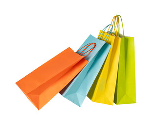 Colorful shopping bags on transparent background representing consumerism