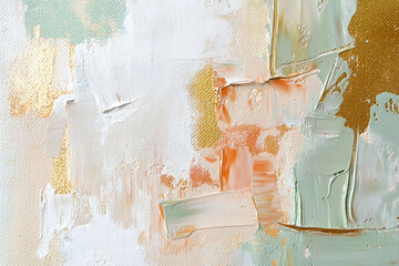 抽象的なパレットナイフ画、パステルカラーと金色のテクスチャ背景