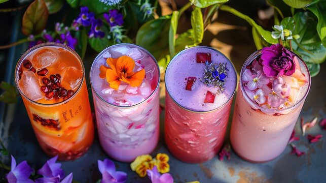 Four Refreshing Summer Drinks With Flower Garnish