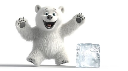 Playful polar bear with ice cube studio setting digital art fun