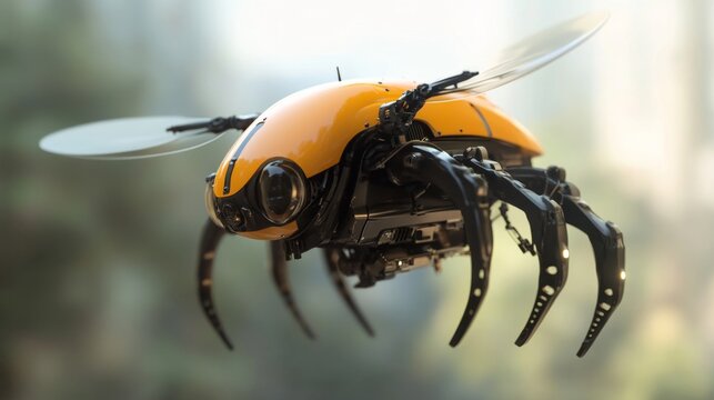 Futuristic Yellow Flying Robot Insect