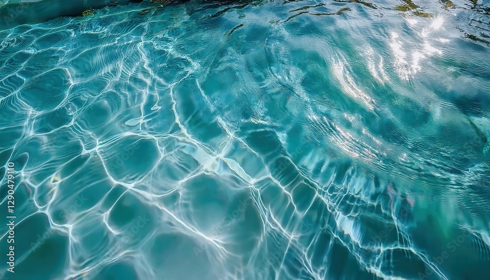 Aufkleber crystal clear turquoise water with sunlight reflections in a swimming pool, abstract rippling textur