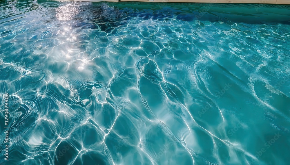 Poster crystal clear turquoise water with sunlight reflections in a swimming pool, abstract rippling texture for backgrounds and design


