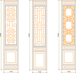 vector sketch silhouette illustration of classic ethnic traditional vintage door detail design with size scale 