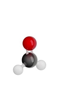Molecule of Formaldehyde. Animated chemical 3D Model: Ball and stick. Molecular Formula: CH2O. White background. Seamless loop. Vertical screen. 3D rendering.
