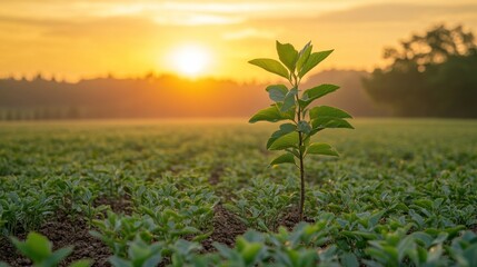 Obraz premium Sunrise, seedling, field, burgeoning growth