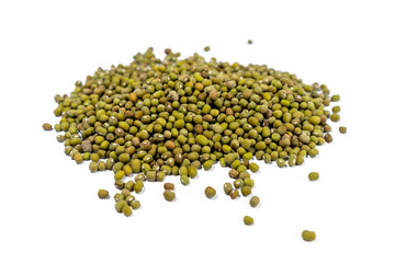 Mung beans, green beans, dried seeds, isolated on white