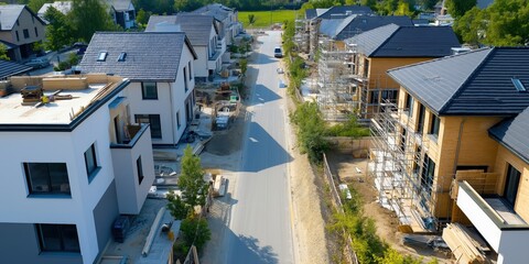 Fototapeta premium Aerial view of a residential neighbourhood under construction