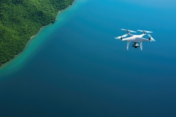 Naklejka premium High-tech drone captures stunning coastal landscapes, promoting