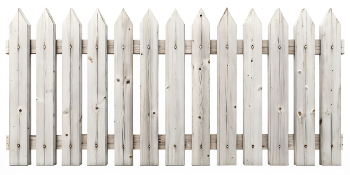 Ultra-HD White Wooden Fence: Realistic Aged Texture on White