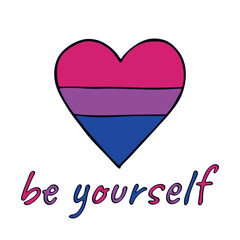 Colorful heart shape Bisexual pride flag Happy pride day LGBTQIA community Pride Month Vector hand drawn doodle for posters, stickers, logo, cards