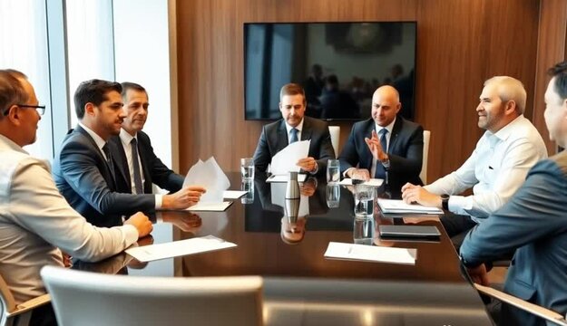 LD CEO in a meeting with five businessmen in the conference room