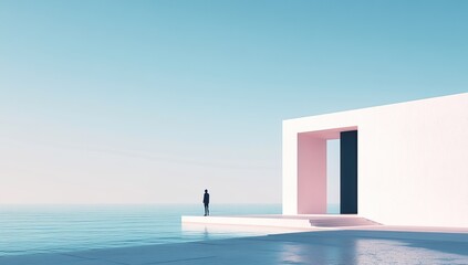 Fototapeta premium Coastal minimalist architecture with figure