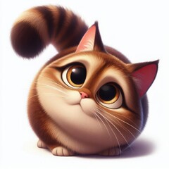 Fototapeta premium Cute animated cat with large eyes and fluffy tail sits quietly, looking up with curiosity