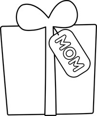 Mother's day gift box outline.
Gift Box for Mom coloring page.
Gift paper box wrapping flat vector illustration Isolated.
Transparent background.