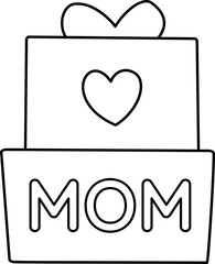 Mother's day gift box outline.
Gift Box for Mom coloring page.
Gift paper box wrapping flat vector illustration Isolated.
Transparent background.