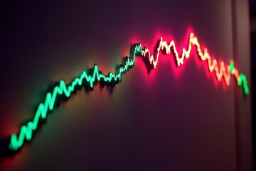 Colorful led stock market graph displaying financial uptrend and downtrend