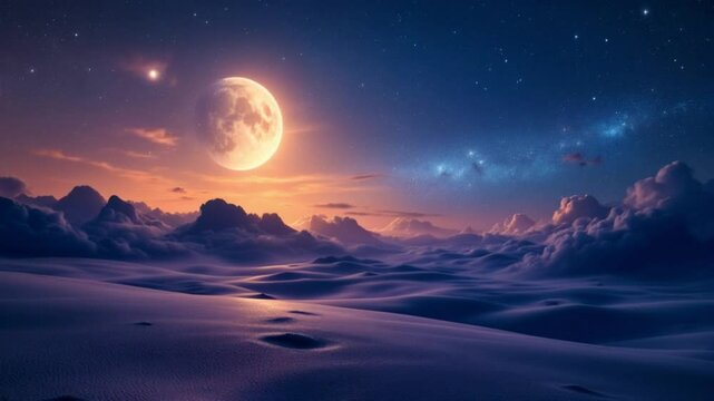 Background of nighttime sky with cloud and full moon with shiny. Natural beauty at night with beautiful moon behind cloud. Cross process and vintage effect tone.