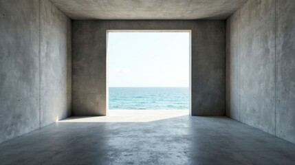 Fototapeta premium Ocean View from a Minimalist Concrete Room