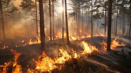 Fototapeta premium A controlled burn in a forest to prevent wildfires