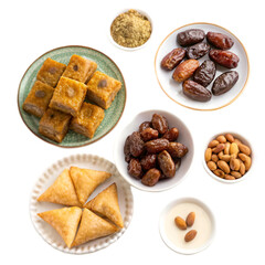 Obraz premium Beautifully arranged iftar item on white background