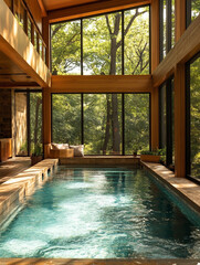Relaxing indoor pool surrounded by nature in retreat