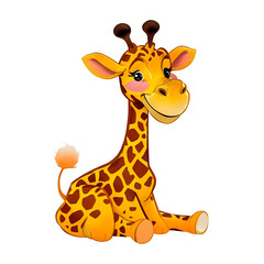 Fototapeta premium Cute Cartoon Giraffe Illustration Smiling Giraffe Sitting with Brown Spots Big Eyes Playful Ears Adorable Animal Art for Children and Kids