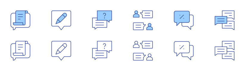 Fototapeta premium Chat icon set in two styles, Duotone and Thin Line style. Editable stroke. chat, chat bubble, meeting