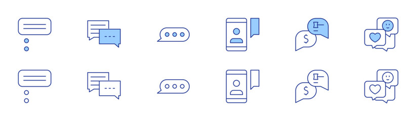Chat icon set in two styles, Duotone and Thin Line style. Editable stroke. chat, speech bubble