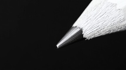 Close-up view of a sharpened white pencil tip against a dark background, highlighting texture and detail of the lead