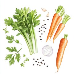 Fresh Celery, Carrots, Garlic, Parsley, and Onion - Soup Ingredients